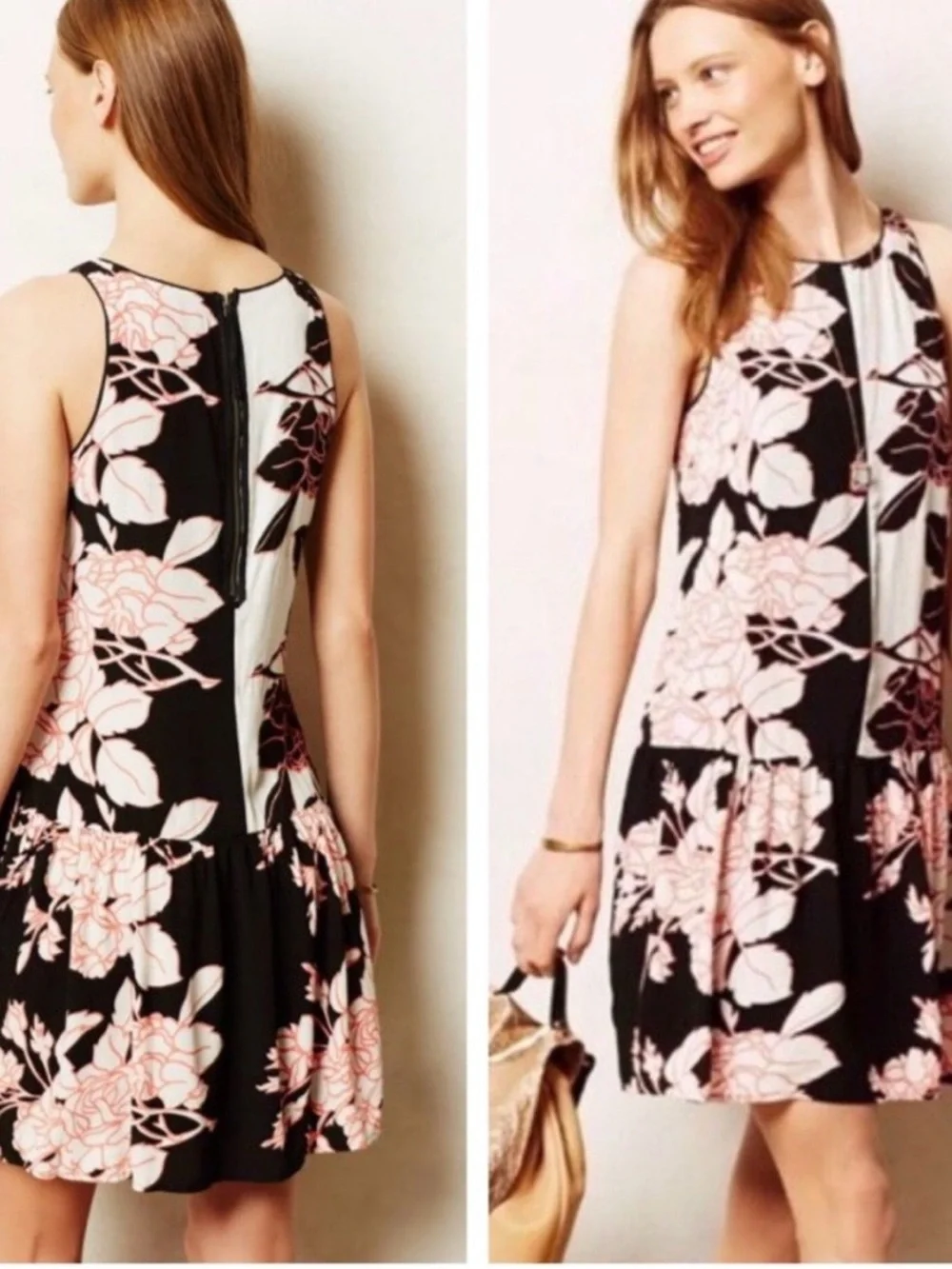 NWOT Mauve Classy Fun Floral Drop Waist Dress with Pleated Skirt, Pockets